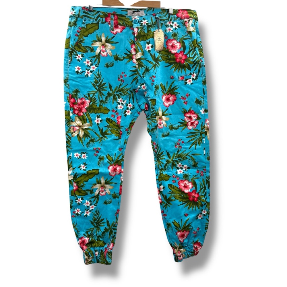 Silence is Golden Denim Blue Multicolor Floral Print Jogger Jeans Sz 40 NEW‎